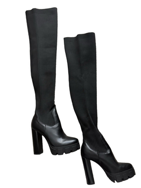 Over-the-Knee Black Platform Heel Boots